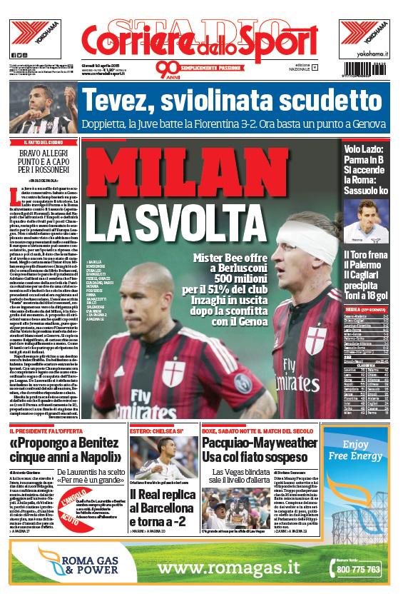 Portada de Corriere dello Sport del 30 de abril de 2015