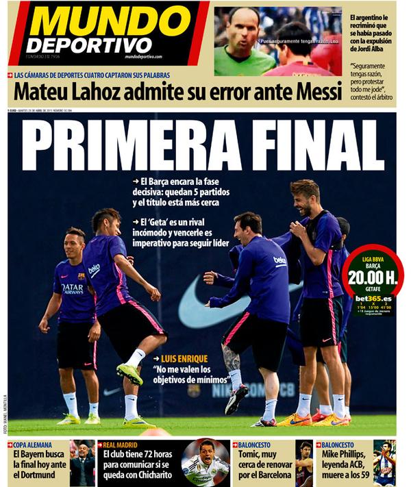 Portada de Mundo Deportivo del 28 de abril de 2015
