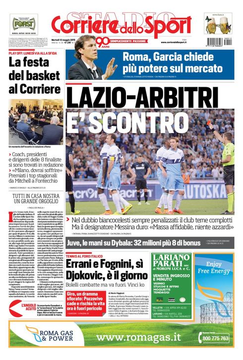 Portada de Corriere dello Sport del 12 de mayo de 2015