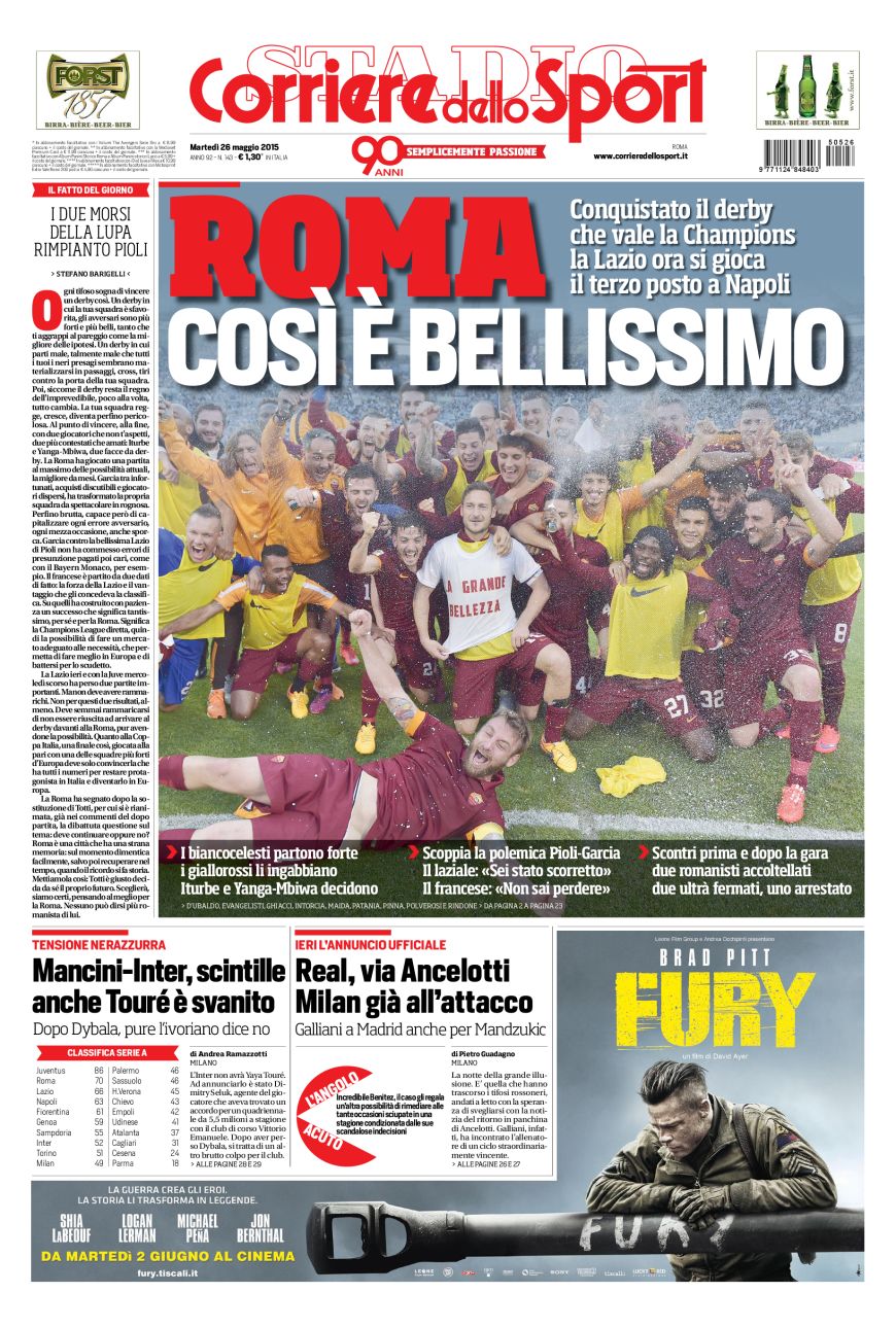 Portada de Corriere dello Sport del 26 de mayo de 2015