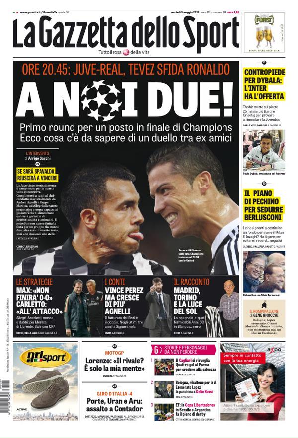 Portada de  Gazzetta dello Sport del 05 de mayo de 2015