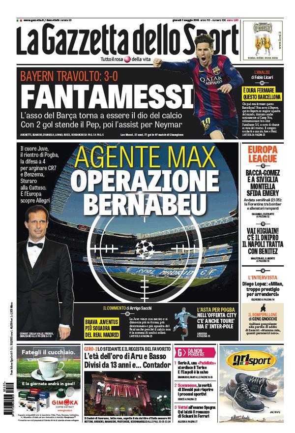 Portada de Gazzetta dello Sport del 7 de mayo de 2015