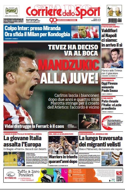 Portada de Corriere dello Sport del 18 de junio de 2015