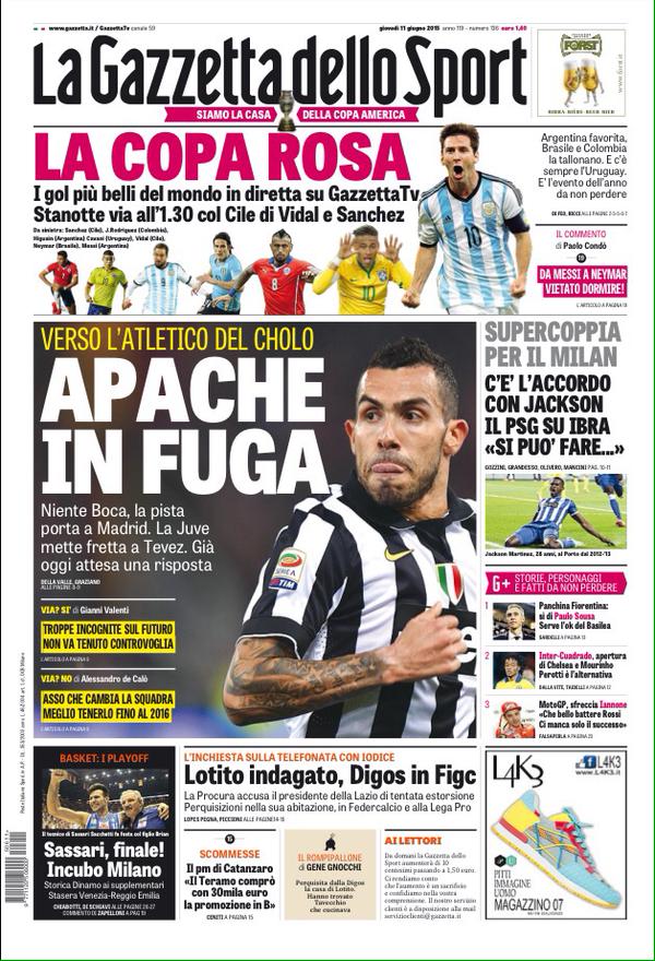 Portada de Gazzetta dello Sport del 11 de junio de 2015