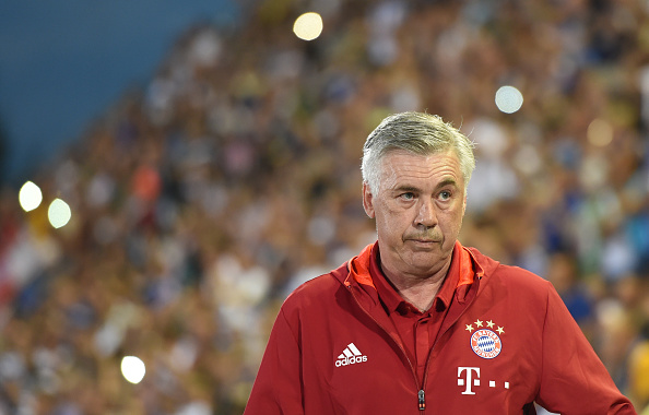 Bayern Munich's Italian headcoach Carlo Ancelotti arrives for the German Cup (DFB Pokal) first round football match between the German first division team Bayern Munich and the German regional soccer team Carl Zeiss Jena at the stadium in Jena, eastern Germany, on August 19, 2016.  / AFP / CHRISTOF STACHE / RESTRICTIONS: ACCORDING TO DFB RULES IMAGE SEQUENCES TO SIMULATE VIDEO IS NOT ALLOWED DURING MATCH TIME. MOBILE (MMS) USE IS NOT ALLOWED DURING AND FOR FURTHER TWO HOURS AFTER THE MATCH. == RESTRICTED TO EDITORIAL USE == FOR MORE INFORMATION CONTACT DFB DIRECTLY AT +49 69 67880  /         (Photo credit should read CHRISTOF STACHE/AFP/Getty Images)